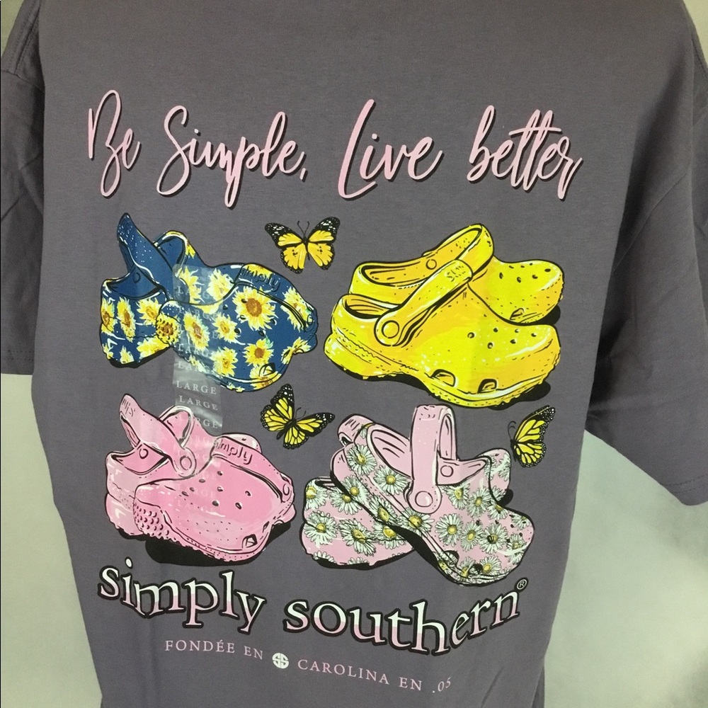Simply Southern NWT Plum Be Simple Live Better Crocs Design Tee Shirt SM-Med-Lg
